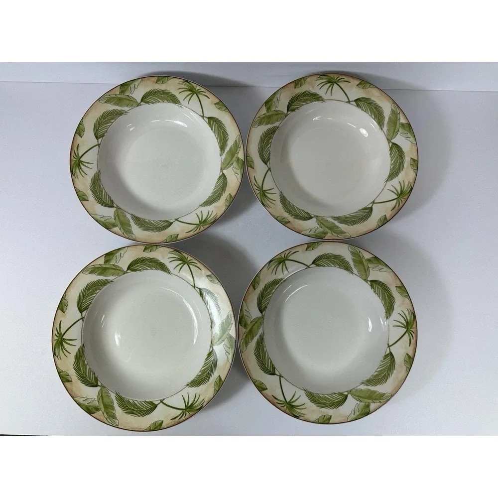 American Atelier Tropical Palm Rimmed Soup Bowls 8 7/8